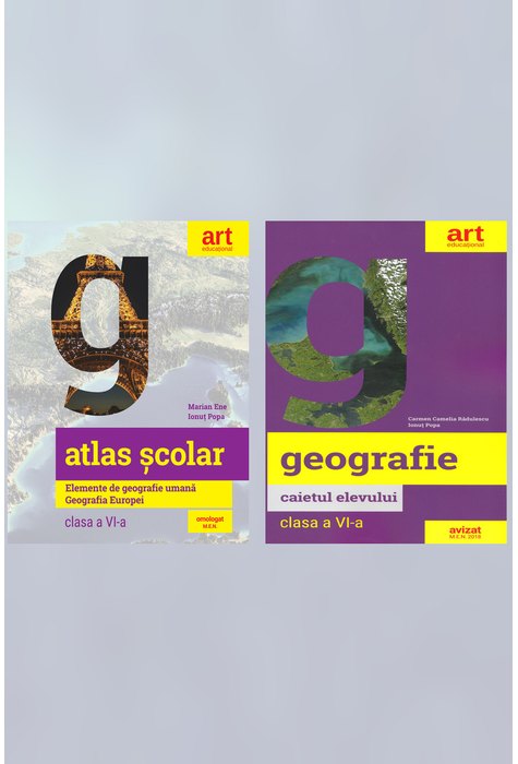 Pachet geografie pentru clasa a VI-a(atlas Europa + caiet)